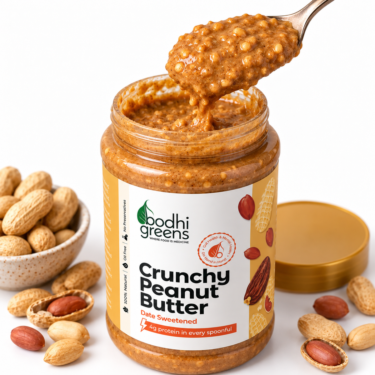 Bodhi Greens Crunchy Peanut Butter | Date Sweetened | 1kg
