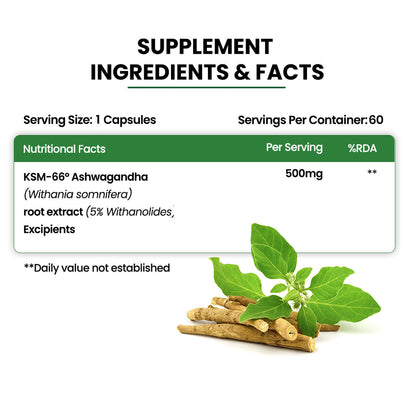 Vlado's Himalayan Organics KSM - 66 Ashwagandha 1000Mg I KSM-66 I Boost Energy, Strength, Stamina | Helps Anxiety & Stress Relief For Men & Women (60 Capsules)