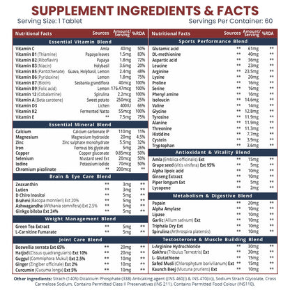 Vlado's Himalayan Organics Multivitamin Sports with 60+ Nutrients & 13 Blends | With Probiotics, Vitamins & Minerals | 60 Veg Tablets