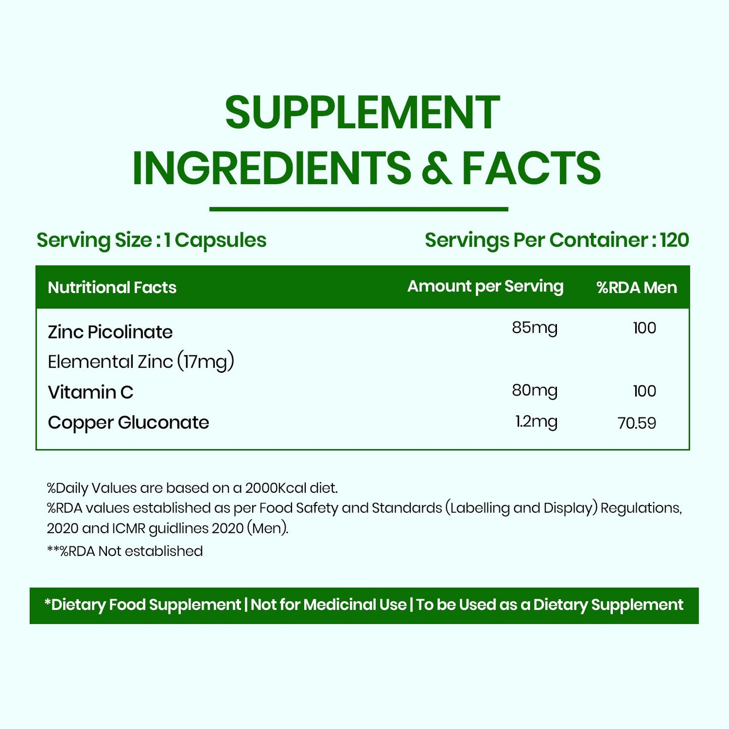 Vlado's Himalayan Organics Zinc Picolinate with Vitamin C & Copper | Zinc Supplement with 17 mg Elemental Zinc | 120 Vegetarian Capsules
