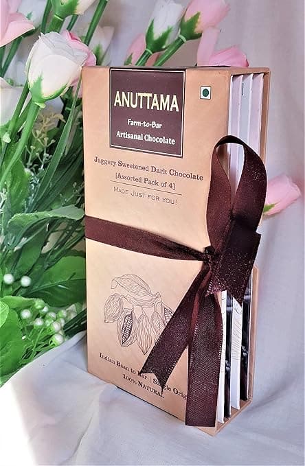 ANUTTAMA Chocolates Gift Pack | 50%-62%-80% Cocoa | Birthday | Best Wishes | Valentine's Day | Assorted Chocolate Bars | Chocolates Gift Pack Hamper | (50gm x 4)