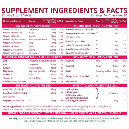 Vlado's Himalayan Organics Multivitamin with Probiotics for Women | 60 Veg Tablet