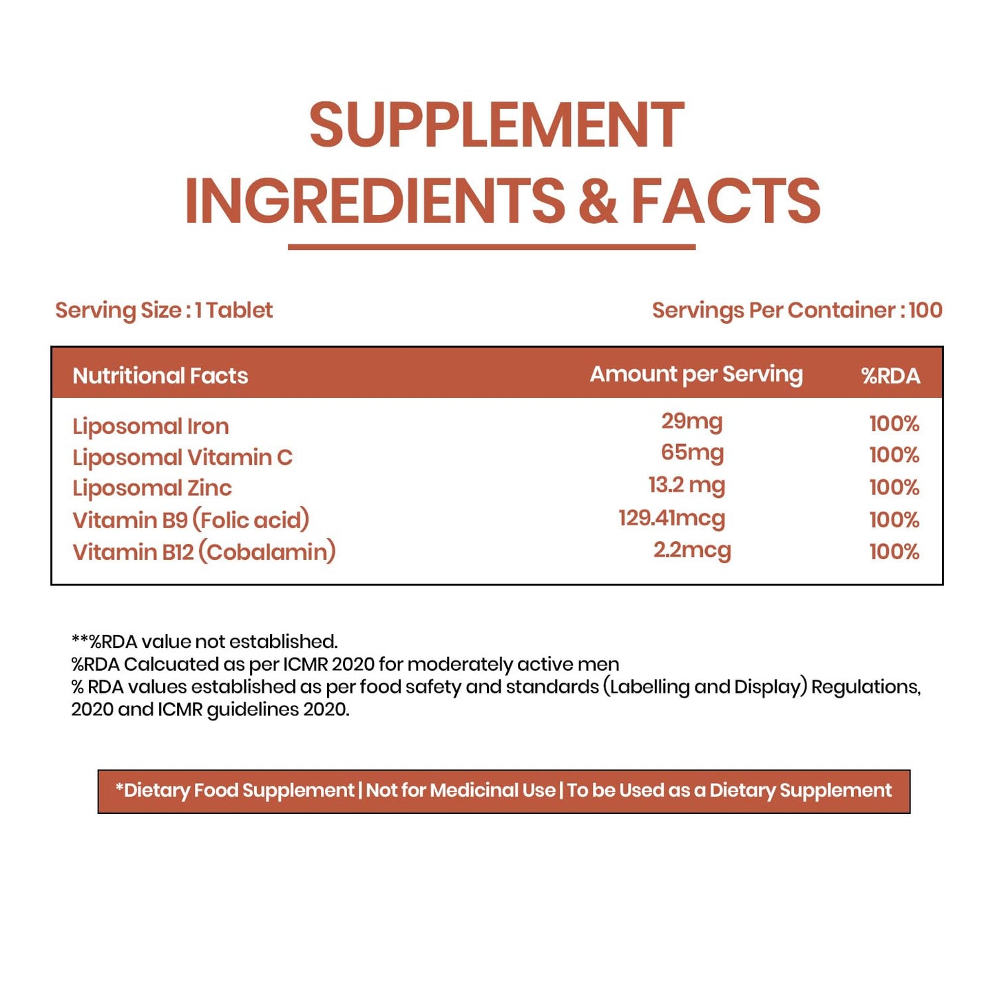 Vlado’s Himalayan Organics Liposomal Iron with Vitamin C, Vitamin B12, Zinc & Folic Acid – 100 Veg Tablets
