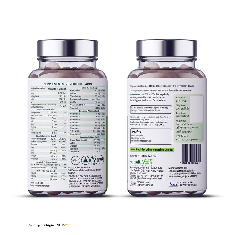Health Veda Organics Multivitamin with Probiotics (120 Tablets )