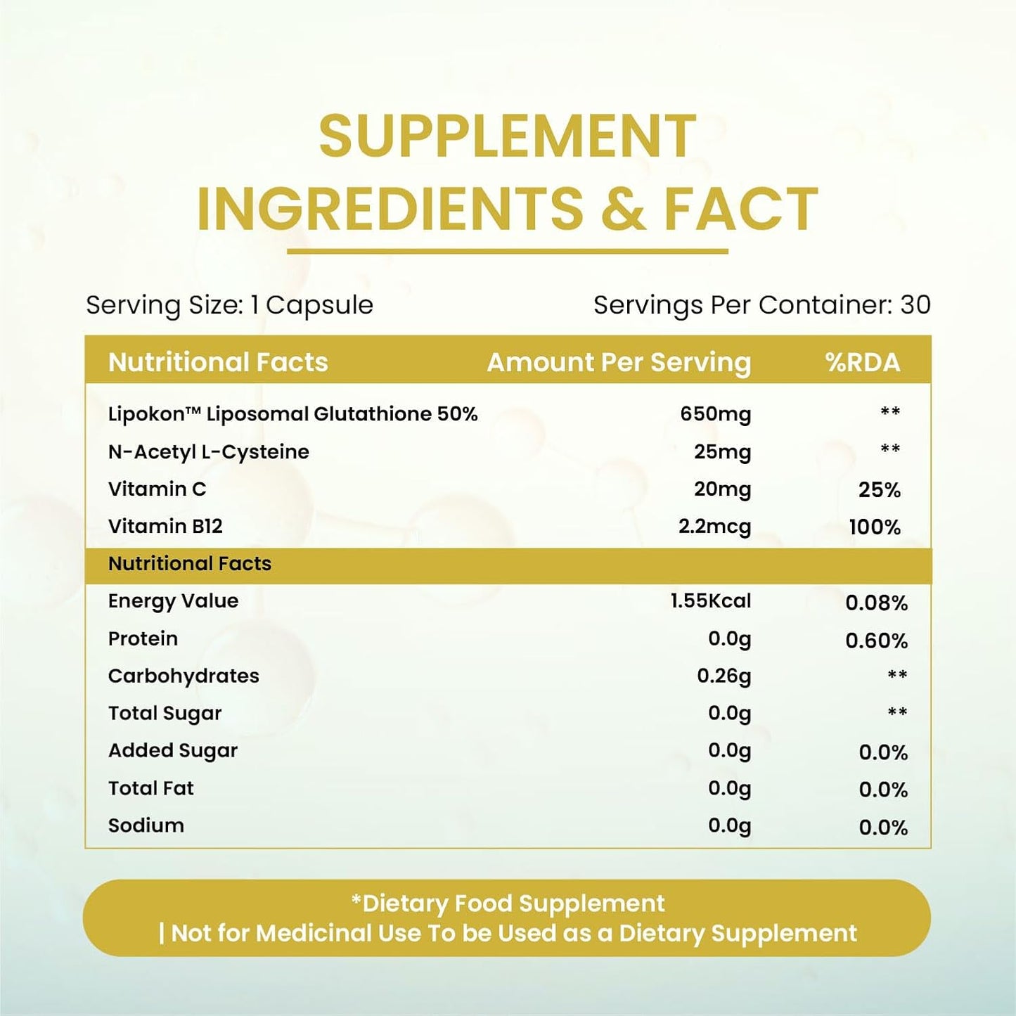 Vlado's Himalayan Organics Liposomal Glutathione 650mg+ with N-Acetyl L-Cysteine, Vitamin C & B12 | Advanced Liposomal Formula for High Absorption – 30 Veg Capsules