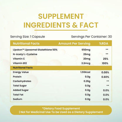 Vlado's Himalayan Organics Liposomal Glutathione 650mg+ with N-Acetyl L-Cysteine, Vitamin C & B12 | Advanced Liposomal Formula for High Absorption – 30 Veg Capsules
