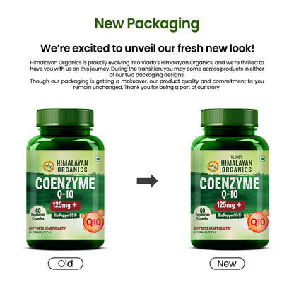 Vlado's Himalayan Organics CoQ10 -125mg With BioPepper - 5mg , COENZYME Q-10 125mg Supplement | High Absorption I Antioxidant Support Healthy Heart Boost Energy And Metabolism High Strength For Men And Women - 60 Veg Capsules