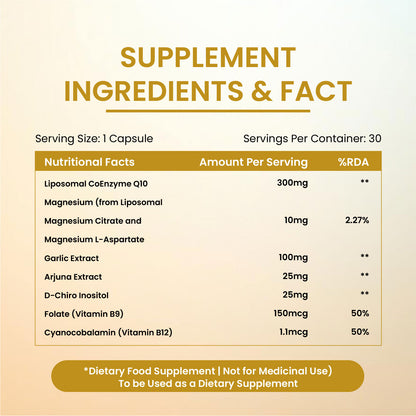 Vlado's Himalayan Organics Liposomal Coenzyme Q10 300mg+ with Magnesium, Vitamin B9 & B12, D-Chiro-Inositol, Garlic, Arjuna & Methyl Folate | High Absorption CoQ10 Ubiquinol Formula – 30 Capsules