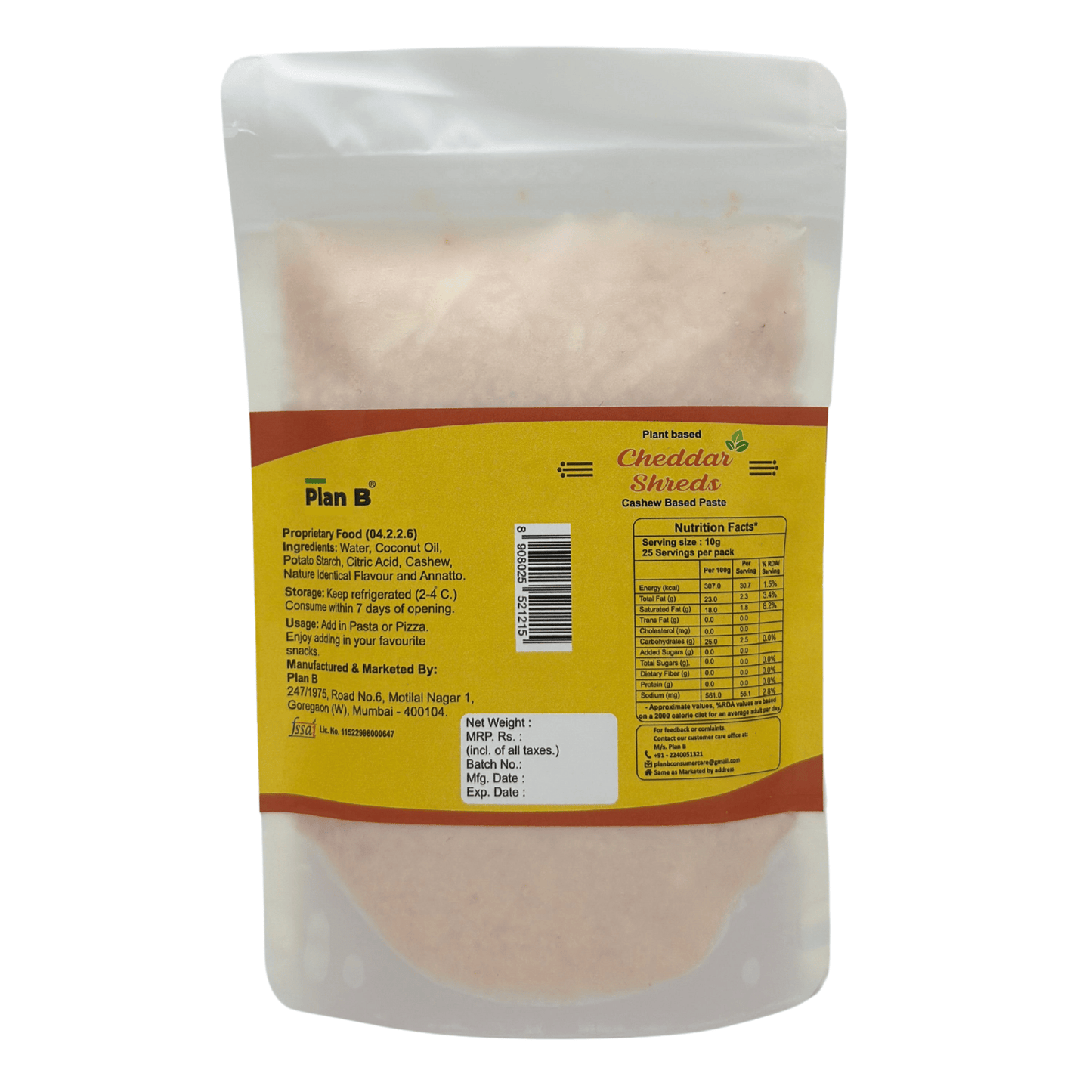 Plan B  Cheddar Shreds (200g) | Plant-Based, Dairy-Free, Lactose-Free, Gluten-Free | Melts Easily | Ideal for Pizza, Pasta & Sandwiches