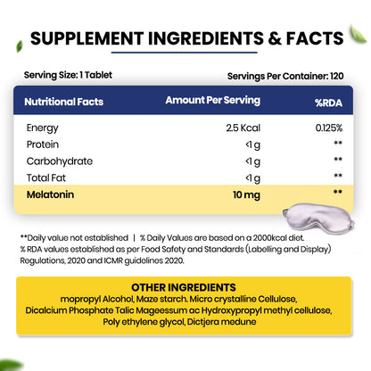 Vlado's Himalayan Organics Melatonin 10mg | Non-Habit Forming Supplement | 120 Veg Tablets