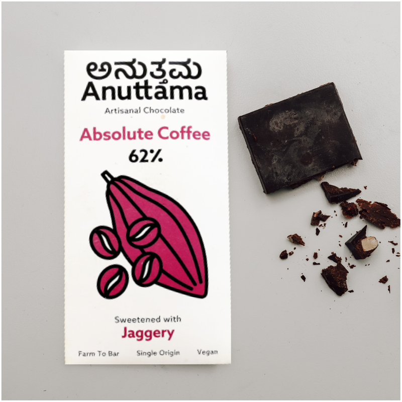 ANUTTAMA Dark Chocolate | 62% Cocoa | Dark Roast Coffee | Handmade Chocolate | Dark Chocolate Sugar Free | Dark Chocolate Bar | No Artificial Flavours | Vegan | Natural Chocolate Bar 50 gm