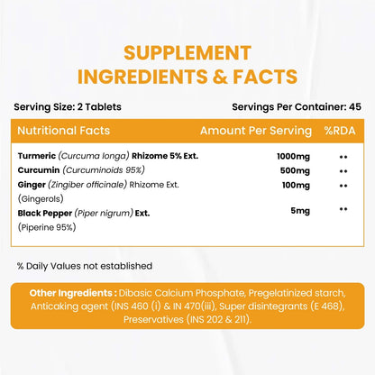 Vlado's Himalayan Organics Curcumin With Biopiperine 1500mg Tablets With 95% Curcuminoids Supplements 90 Veg Tablets
