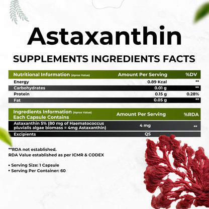 Health Veda Organics Plant Based Astaxanthin 4 mg Supplement I 60 Veg Capsules I Supports Eye, Joint & Skin Health I Boosts Immune System I For both M...