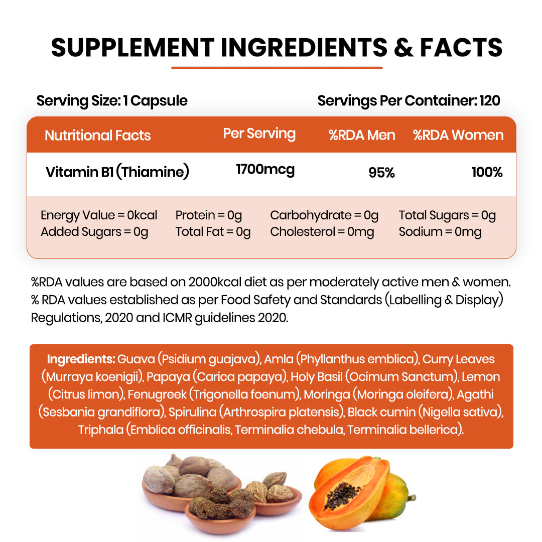 Vlado's Himalayan Organics Plant-Based Vitamin B1 Supplement | 1700mcg Thiamine with 10+ Plant Extracts | 120 Veg Capsules