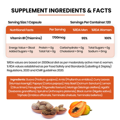 Vlado's Himalayan Organics Plant-Based Vitamin B1 Supplement | 1700mcg Thiamine with 10+ Plant Extracts | 120 Veg Capsules