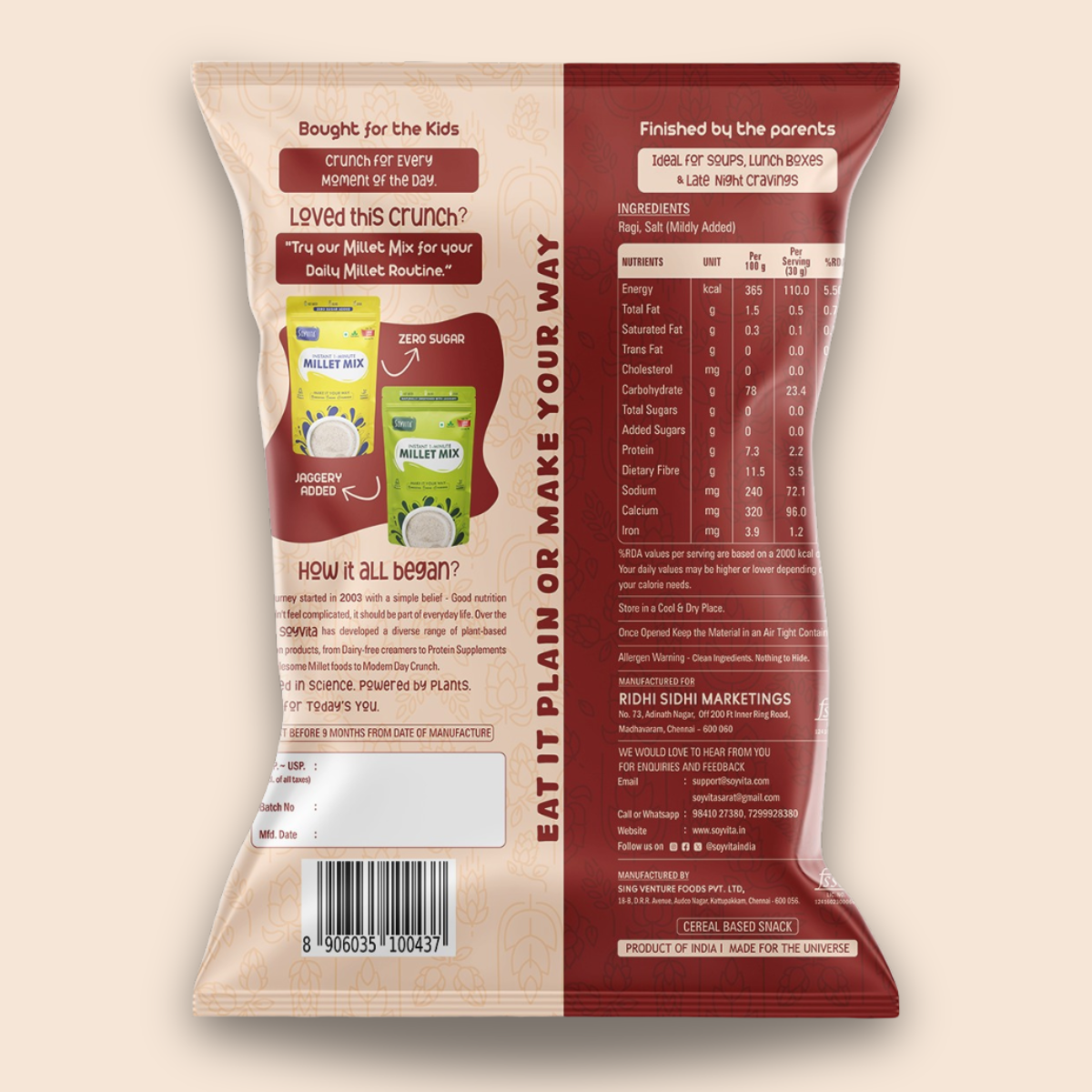 Ragi Pori | Smart Millet Crunch | Anytime Snack | 100 Gms | Pack of 3