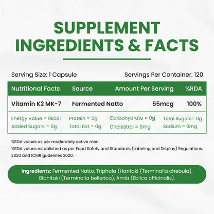 Vlado's Himalayan Organics Plant-Based Vitamin K2 MK- 7 Supplement 55 MCG / Serving - k2 supplements for Men & Women - 120 Veg Capsules