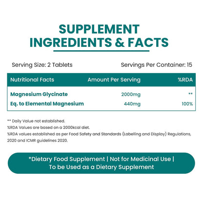 Vlado’s Himalayan Organics Magnesium Glycinate Tablets | High-Absorption 2000 mg Formula with 440 mg Elemental Magnesium | 30 Tablets (100% RDA)