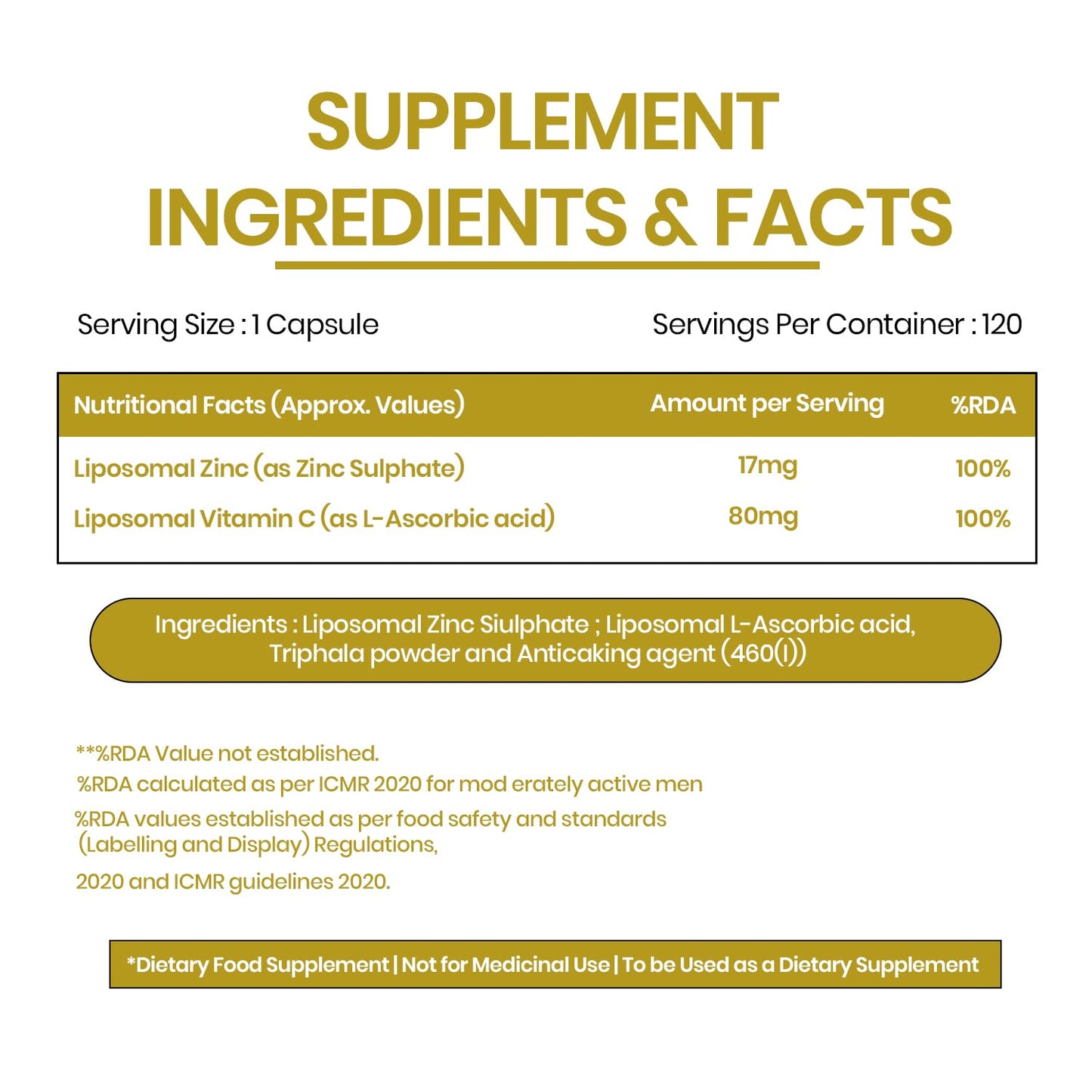 Vlado’s Himalayan Organics Liposomal Zinc with Vitamin C for Daily Nutrition – 120 Veg Capsules