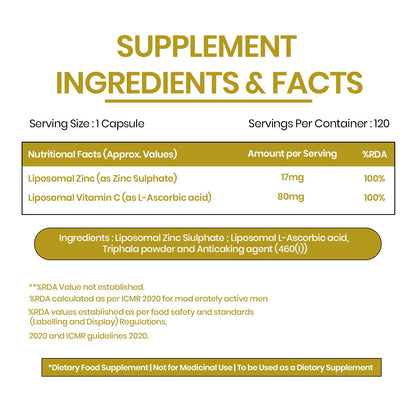 Vlado’s Himalayan Organics Liposomal Zinc with Vitamin C for Daily Nutrition – 120 Veg Capsules