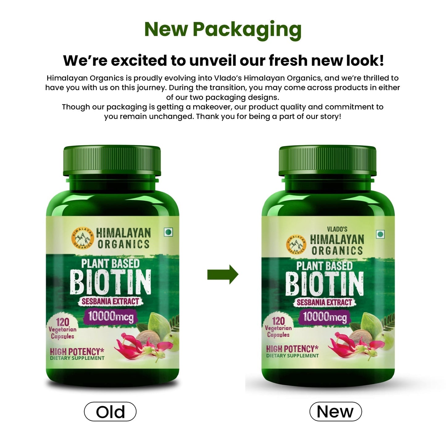 Vlado's Himalayan Organics Plant Based Biotin 10,000mcg/Serve- 120 Veg Capsules