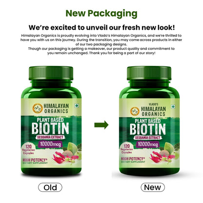 Vlado's Himalayan Organics Plant Based Biotin 10,000mcg/Serve- 120 Veg Capsules