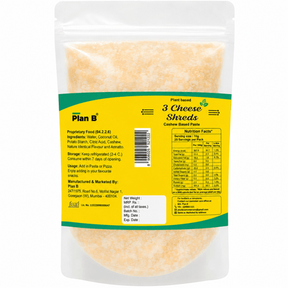 Plan B Plant-Based 3 Cheeze Shreds 200g | Vegan Cheddar, Mozzarella & Parmesan Blend | Dairy-Free, Lactose-Free, Gluten-Free | Ideal for Pizza, Pasta & Sandwiches