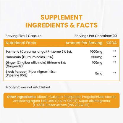 Vlado's Himalayan Organics Curcumin With Biopiperine 1500mg Tablets With 95% Curcuminoids Supplements 90 Veg Tablets