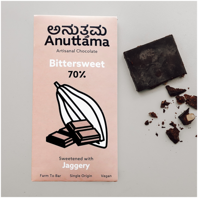 ANUTTAMA Dark Chocolate | 70% Cocoa | Natural Jaggery Sweetened | Dark Chocolate Bar | No Artificial Flavours and Colors | Natural Chocolate Bar 50 gm