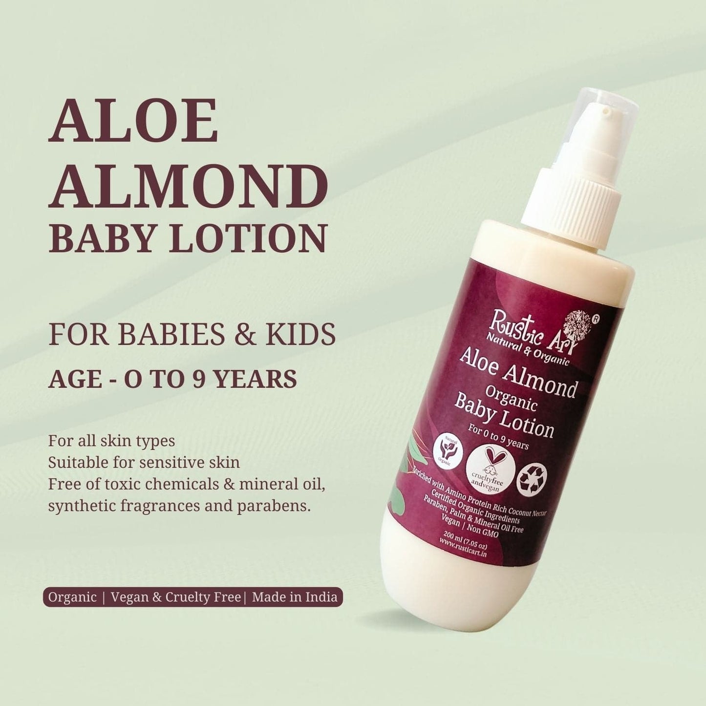 Rustic Art Aloe Almond Baby Lotion (200ml)