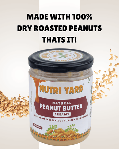 Nutri Yard Natural Peanut Butter Creamy 1kg Unsweetened (Pack of 2 - 500g each)