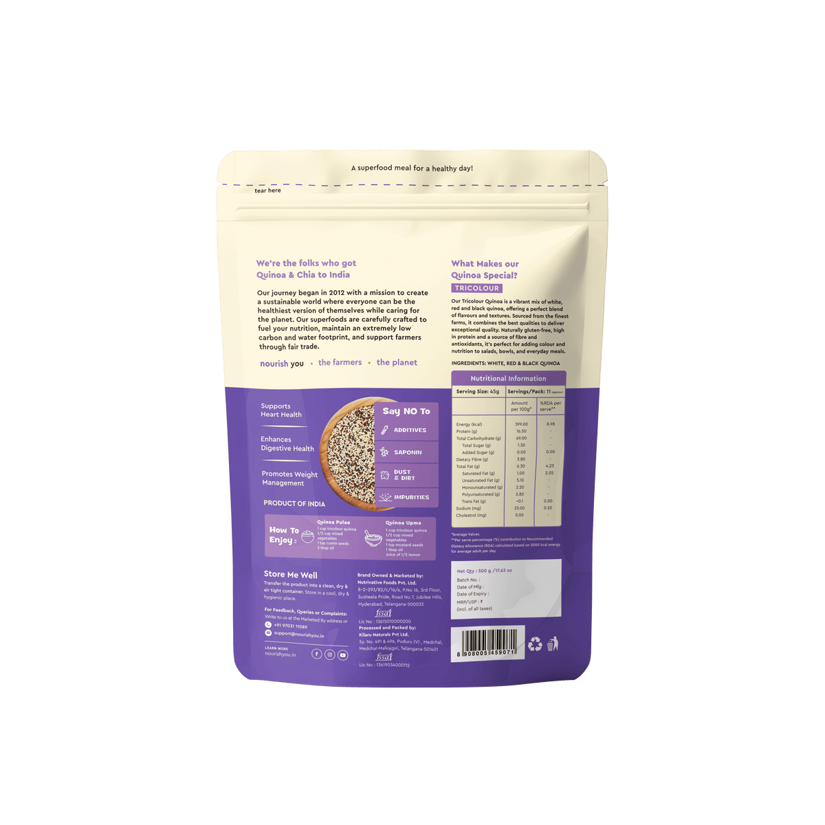 NOURISH YOU Raw Gluten-Free Tricolor Breakfast Quinoa (500g).