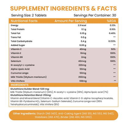 Vlado's Himalayan Organics Glutathione Builder with ( Vitamin C, E, B6 & Curcumin ) - 60 Veg Tablets