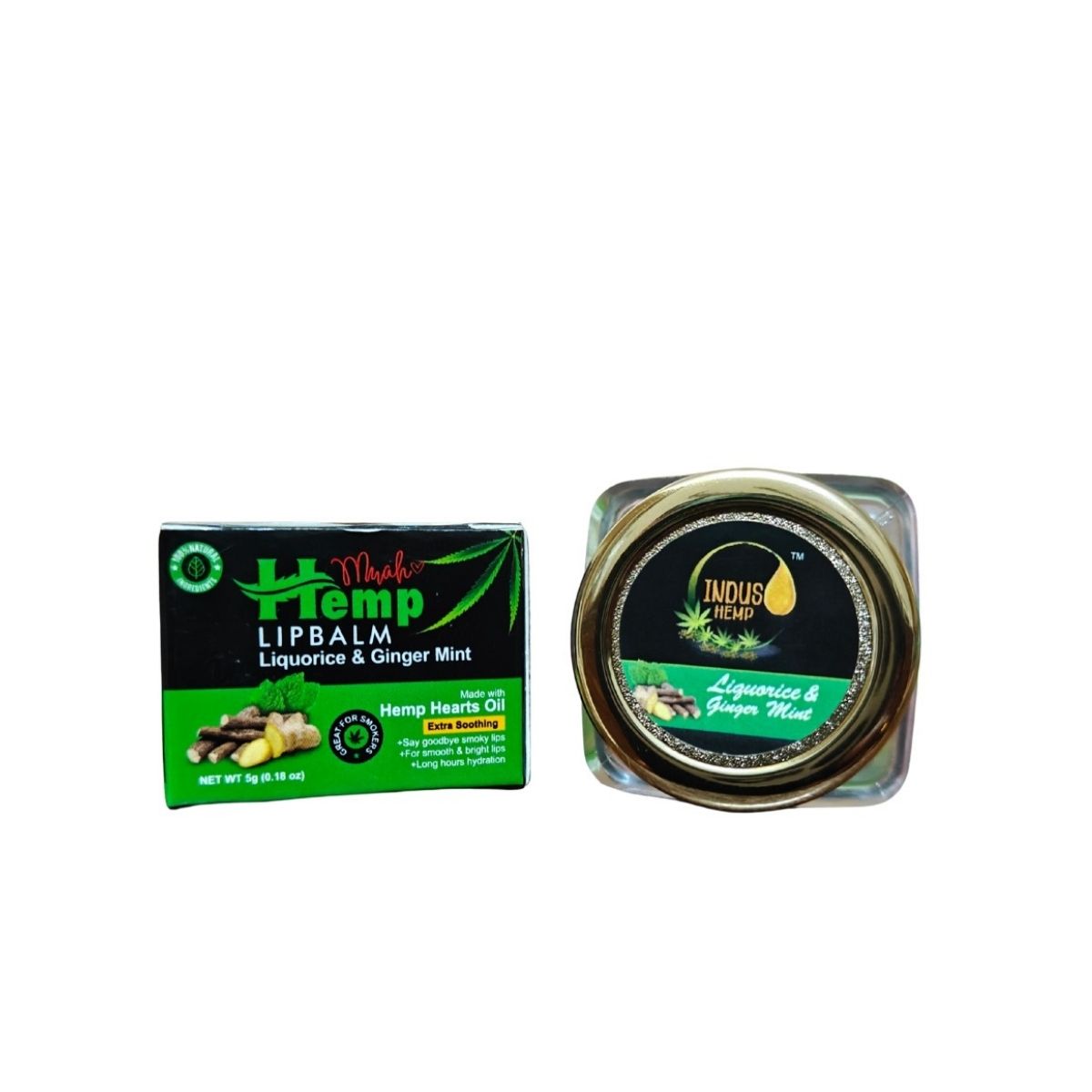 INDUS HEMP LIP BALM | LIQUORICE & GINGER MINT | SPF 15 | LIGHTENS DARK/NICOTINE LIPS & FRESHENS BREATH