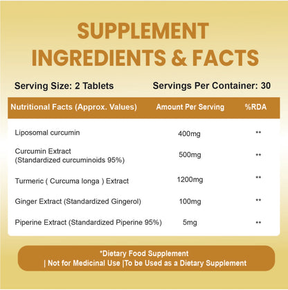 Vlado’s Himalayan Organics Liposomal Curcumin 2200 mg+ with BioPerine & Herbal Extracts – 60 Vegetarian Tablets