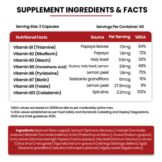 Vlado's Himalayan Organics Natural Vitamin B12 with B1, B2, B3, B5, B6, B7, B9 & Moringa | Plant-Based Formula | 120 Vegetarian Capsules
