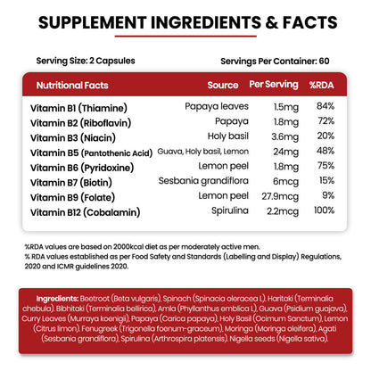 Vlado's Himalayan Organics Natural Vitamin B12 with B1, B2, B3, B5, B6, B7, B9 & Moringa | Plant-Based Formula | 120 Vegetarian Capsules
