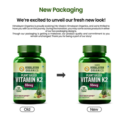 Vlado's Himalayan Organics Plant-Based Vitamin K2 Supplement Supports Stronger Bone & Heart Health - 120 Veg Capsules