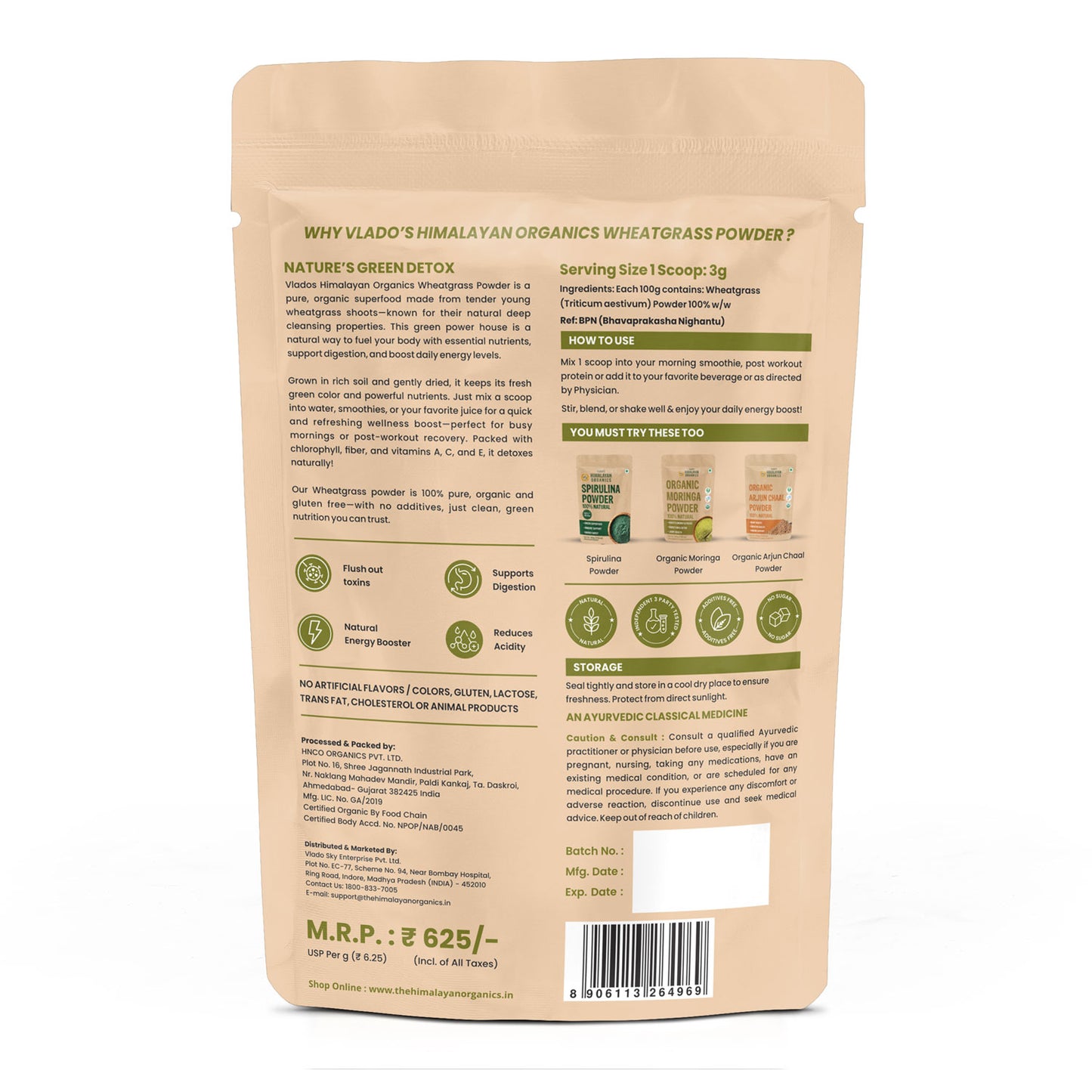 Vlado’s Himalayan Organics Wheatgrass Powder | 100% Natural & Organic | 100g