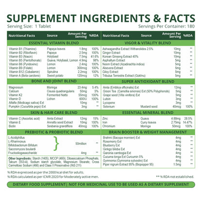 Vlado's Himalayan Organics Multivitamin for Men & Women with 60 Ingredients | With Probiotics, Herbal Extracts & Minerals | 180 Veg Tablets
