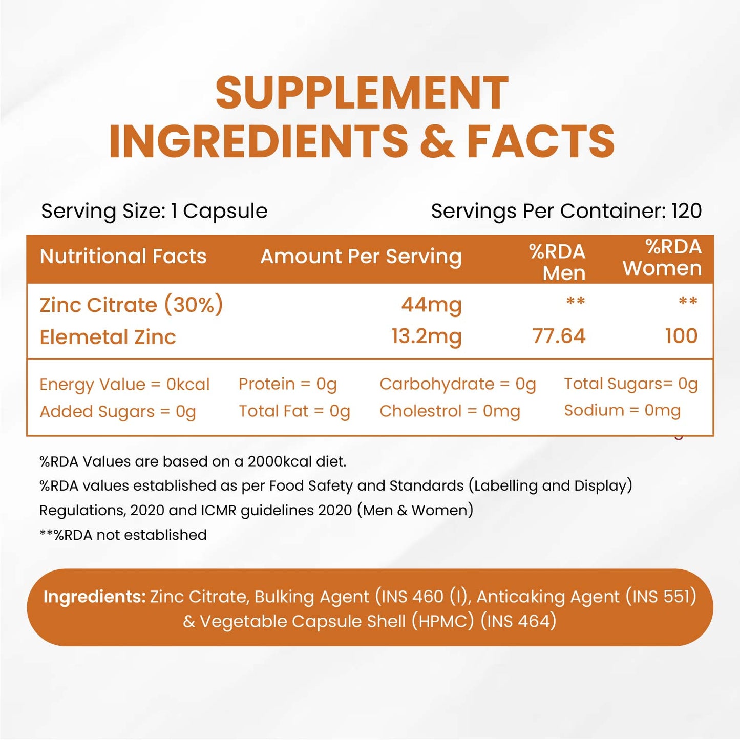 Vlado's Himalayan Organics Zinc Citrate | Support Healthy Immune Function | Improve Iron Absorption | Antioxidant Support - 120 Veg Capsules
