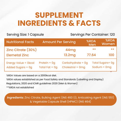 Vlado's Himalayan Organics Zinc Citrate | Support Healthy Immune Function | Improve Iron Absorption | Antioxidant Support - 120 Veg Capsules