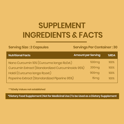 Vlado's Himalayan Organics Nano Curcumin 1600 mg+ | 95% Curcuminoids with Turmeric & Piperine | Dietary Supplement for Men & Women | 60 Capsules