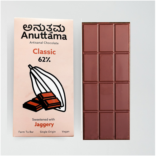 ANUTTAMA Dark Chocolate | 62% Cocoa | Natural Jaggery Sweetened | Handmade Chocolate | Dark Chocolate Bar | No Artificial Flavours and Colors | No Preservatives | Natural Chocolate Bar ( Pack Of-2 Each 50gm )