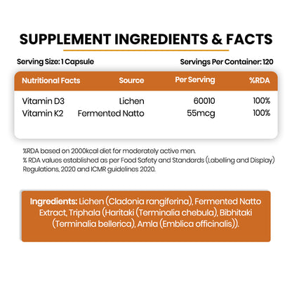 Vlado's Himalayan Organics Plant Based D3 + K2 600iu - 120 Veg Capsules