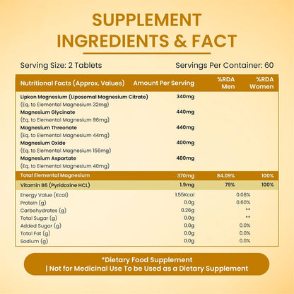 Vlado’s Himalayan Organics 5X Strength Liposomal Magnesium 2100mg+ with Magnesium Glycinate, Citrate, Oxide, Threonate & Aspartate | Triple Magnesium Complex | 120 Veg Tablets