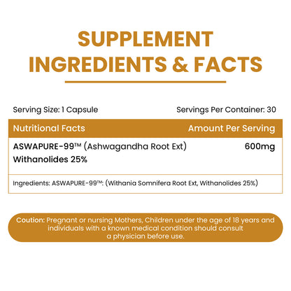 Vlado’s Himalayan Organics Ashwagandha 25% Withanolides – High-Potency 600 mg Extract – Lab-Tested | 30 Capsules