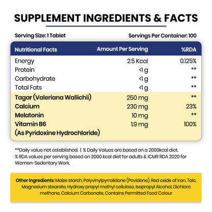 Vlado's Himalayan Organics Melatonin 10mg + Tagar 250mg Supplement with Vitamin B6 & Calcium | Non-Habit Forming | 60 Veg Tablets