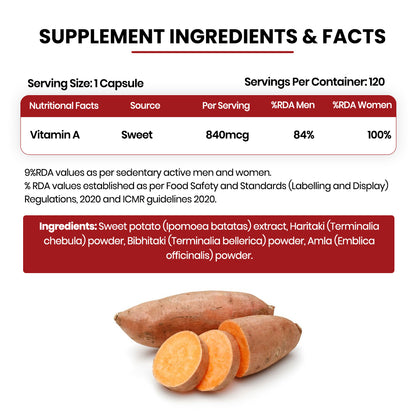 Vlado's Himalayan Organics Plant-Based Vitamin A Supplement | Sourced from Sweet Potato & Triphala | 120 Veg Capsules
