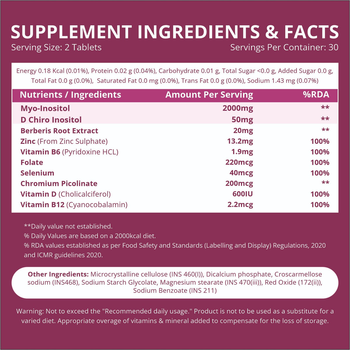 Vlado’s Himalayan Organics Plant-Based PCOS Support Supplement for Women with Myo-Inositol & D-Chiro-Inositol 40:1 Ratio – 60 Veg Tablets